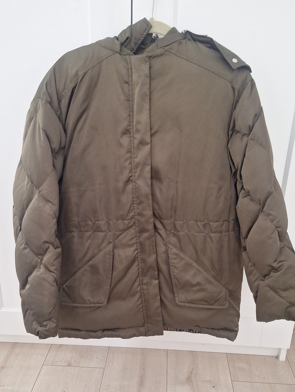 Sandro Men's Olive Puffer Jacket with Hood